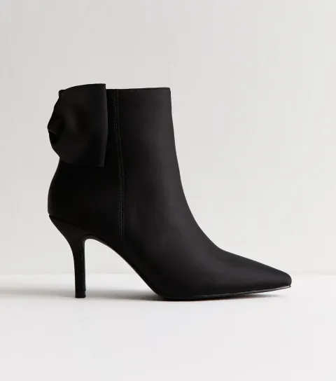 New Look Women's Black Satin Bow Applique Heeled Ankle Boots Vegan