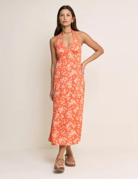 Nobody's Child Floral Halter Neck Midi Slip Dress Red Mix