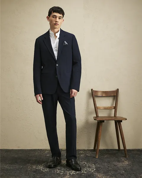 River Island Slim Fit Seersucker Suit Trousers