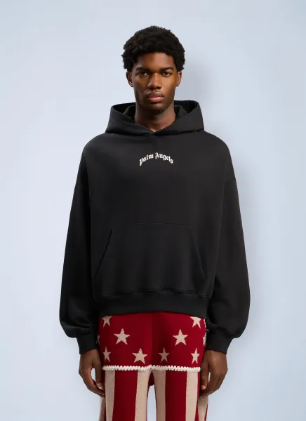 Curved Logo Loose Hooded Sweatshirt