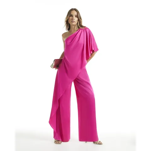 River Island Satin Asymmetrical Cape Jumpsuit