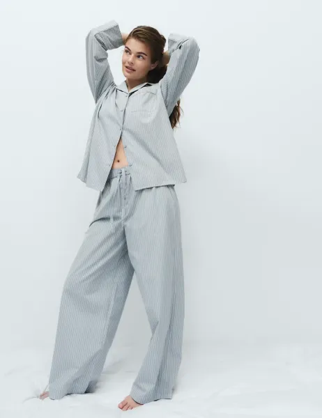 Marks & Spencer Pure Cotton Striped Pyjama Bottoms Blue Mix