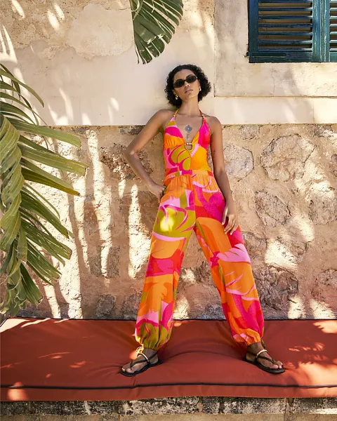 River Island Leaf Print Balloon Leg Trousers