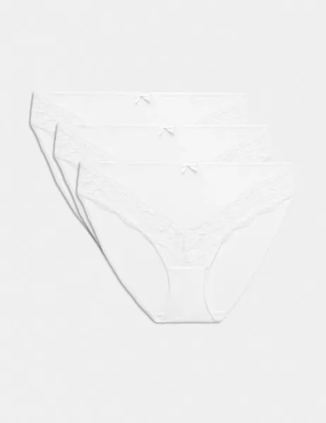 Marks & Spencer 3 Pack Jasmine Lace Trim High Leg Knickers White