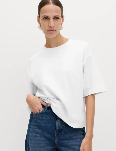 Marks & Spencer Pure Cotton Heavyweight Boxy T-Shirt White