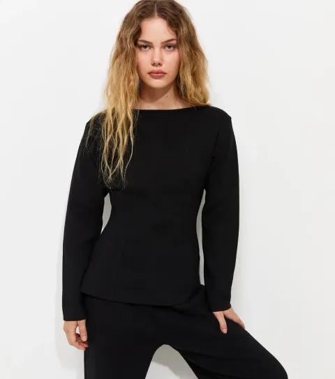 Women's Black Compact Knit Longline Jumper