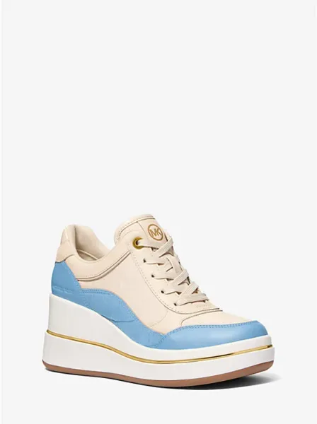 Emmy Leather and Canvas Wedge Trainer