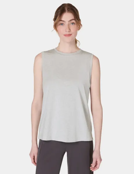 Sweaty Betty Essential Cotton Rich Crew Neck Vest Top Chambray