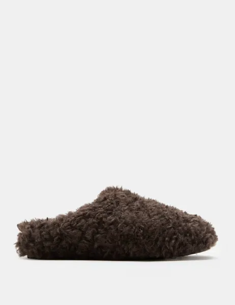 Marks & Spencer Borg Back Tab Mule Slippers Brown