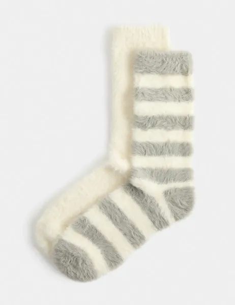 Marks & Spencer 2 Pack Cosy Striped Fluffy Socks Grey Mix