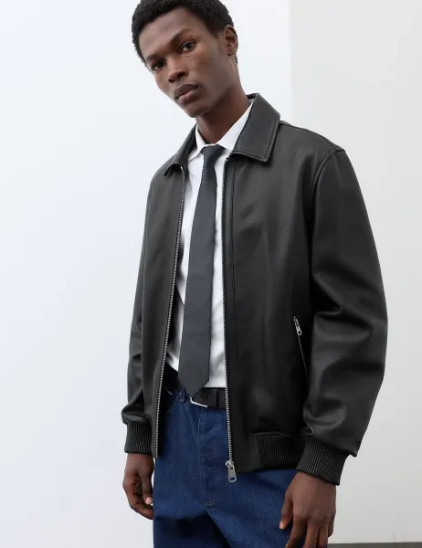 Autograph Leather Harrington Jacket Black