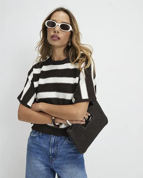 River Island Knitted Striped Short Sleeve T-Shirt