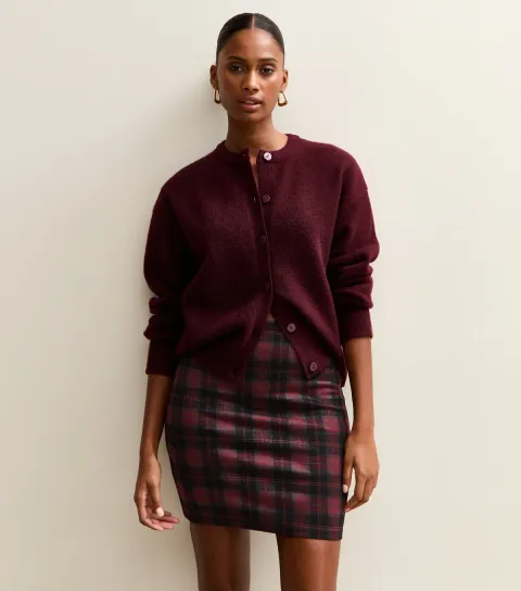 Women's Red Jersey Check Mini Skirt