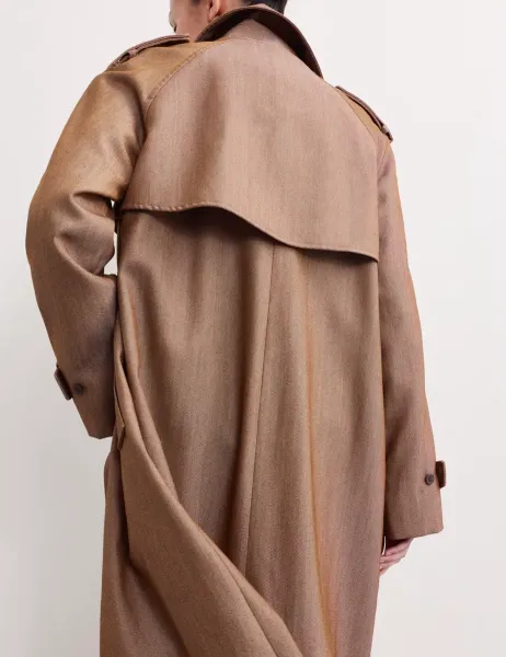 Jaeger Wool Rich Twill Collared Longline Overcoat Light Honey