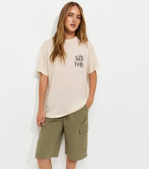 Women's Off White Cotton New York Logo Oversized T-Shirt