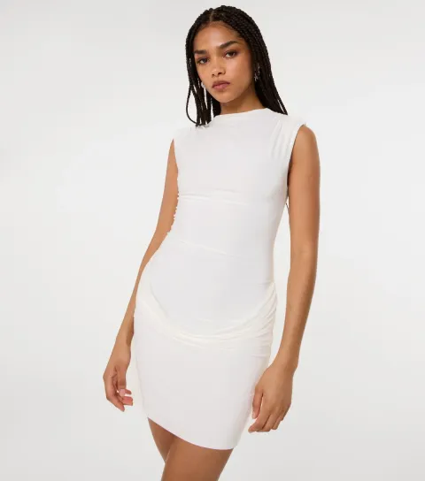 Women's Off White Shoulder Pad Bodycon Mini Dress