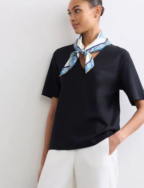 Jaeger Pure Cotton V-Neck Boxy Top Navy