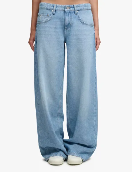Superdry & Co Mid Rise Wide Leg Jeans Light Blue