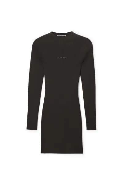 TEXTURED LOGO LONG SLEEVE CREWNECK DRESS