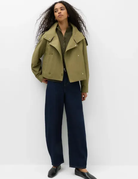 Marks & Spencer Cotton Rich Double Breasted Utility Jacket Sage