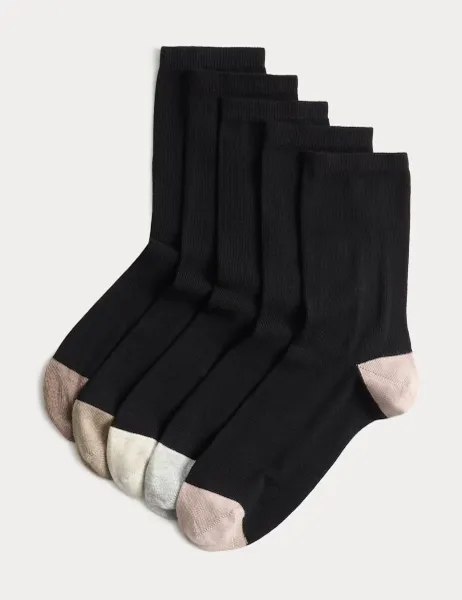 Marks & Spencer 5pk Super Soft Colour Block Ankle High Socks Pink Mix