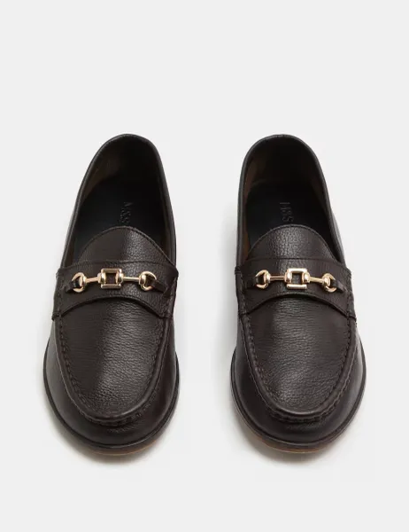 Marks & Spencer Leather Trim Block Heel Loafers Brown