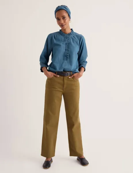 Seasalt Cornwall Denim Relaxed Frill Detail Shirt Blue