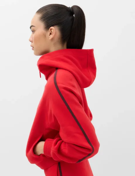 Goodmove Cotton Rich Side Stripe Zip Up Hoodie Poppy