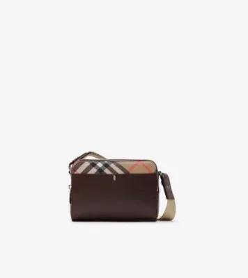 Pop Check Crossbody Bag in Peat brown/sand beige - Men, Leather