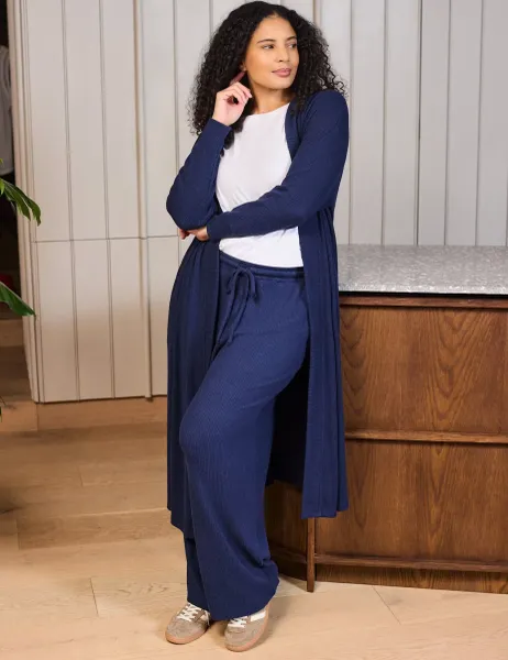 Live Unlimited London Supersoft Ribbed Longline Cardigan Navy