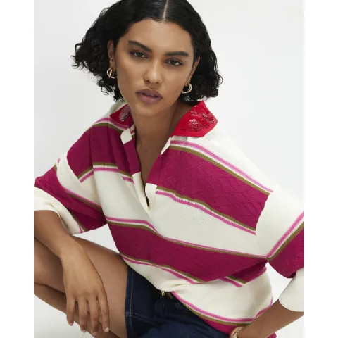 River Island Stripe Knit Diamante Collar Polo Top