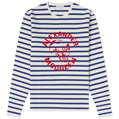 Long Sleeve Skull Logo Striped T-Shirt