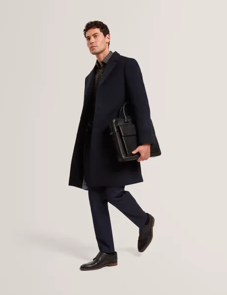 Ted Baker Wool Rich Overcoat Navy