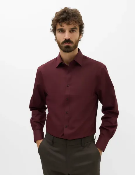 Marks & Spencer Regular Fit Easy Iron Cotton Blend Shirt Burgundy