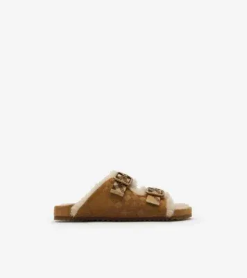 Check Shearling Urchin Sandals in Jute beige
