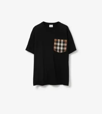 Check Pocket Cotton T-shirt in Black