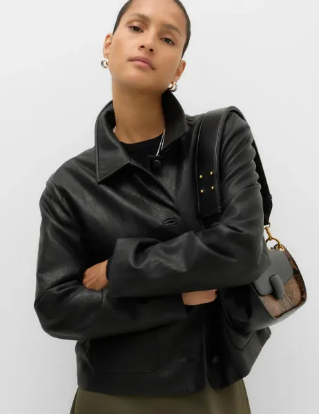 Marks & Spencer Faux Leather Padded Short Jacket Black