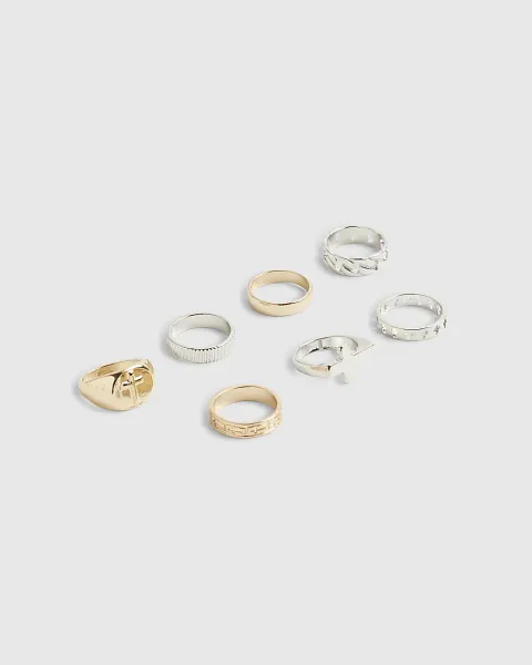 River Island Silver Metal Multi Pack Of 7 Rings