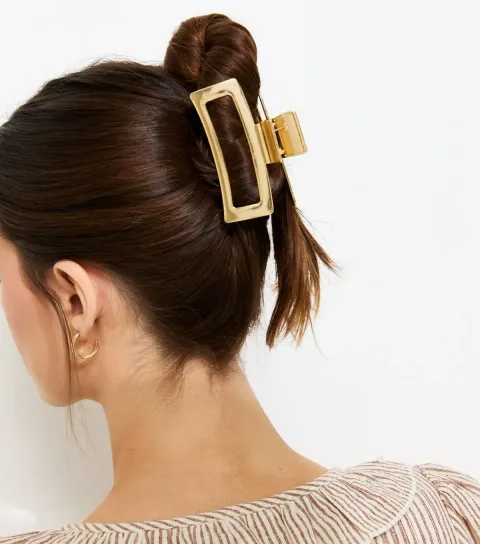 Gold Tone Metal Rectangle Hair Claw Clip