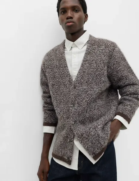 Marks & Spencer Lofty Relaxed Fit Patterned Cardigan Chocolate Mix