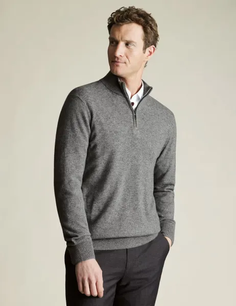 Charles Tyrwhitt Pure Cashmere Half Zip Jumper Grey