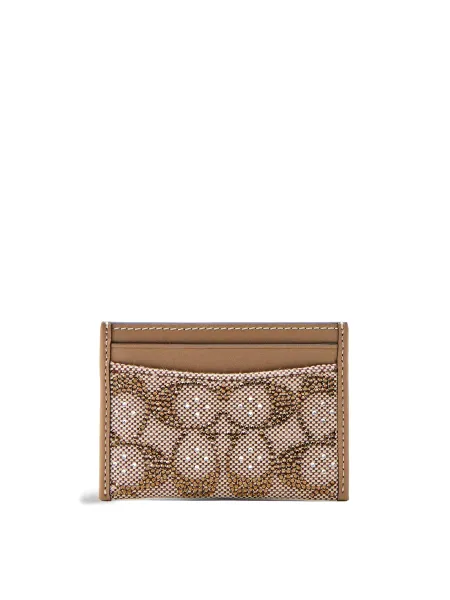 Coach Crystal Signature Jacquard Leather Card Case