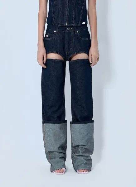Cut Out Wide Leg Jeans