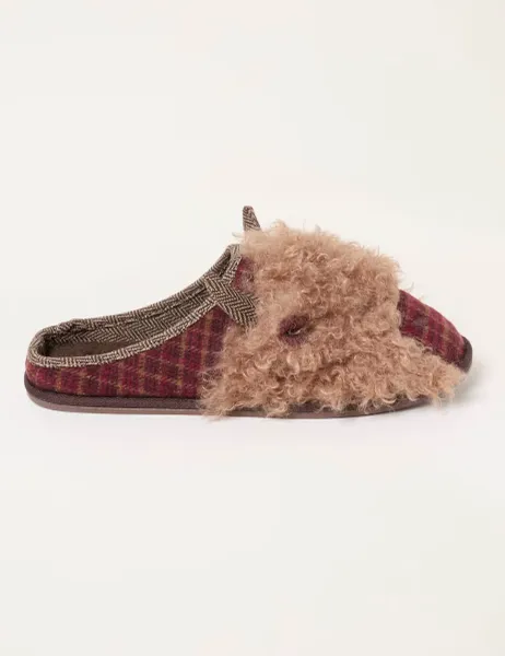 FatFace Highland Cow Novelty Mule Slippers Brown Mix