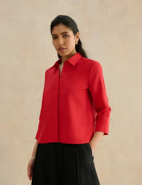 Hobbs Pure Linen Button Through Shirt Red
