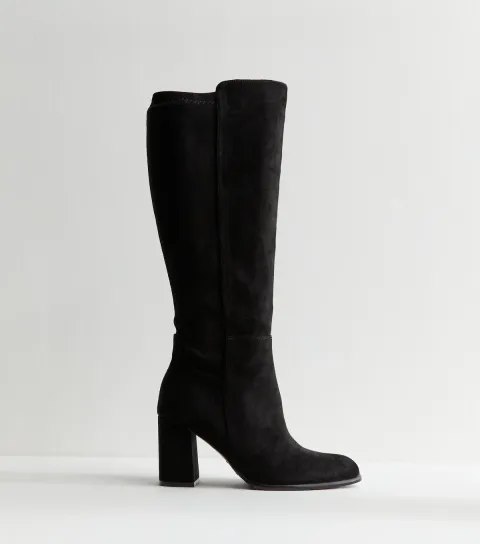 New Look Women's Wide Fit Black Faux Suede Knee High Boots Vegan