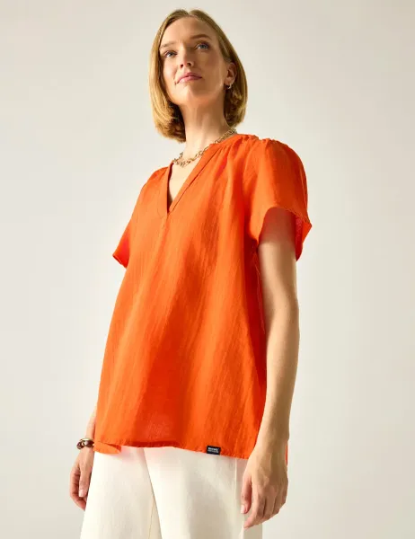 Regatta Selen Pure Cotton V-Neck Popover Blouse Orange