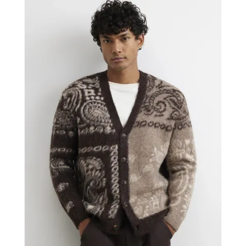River Island Boxy Fit Paisley Brushed Cardigan