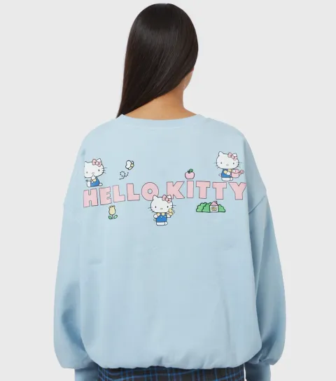 Women's Light Blue Hello Kitty Embroidery Sweatshirt