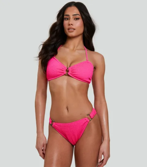 South Beach Women's Pink Crinkle High-Cut Bikini Bottoms